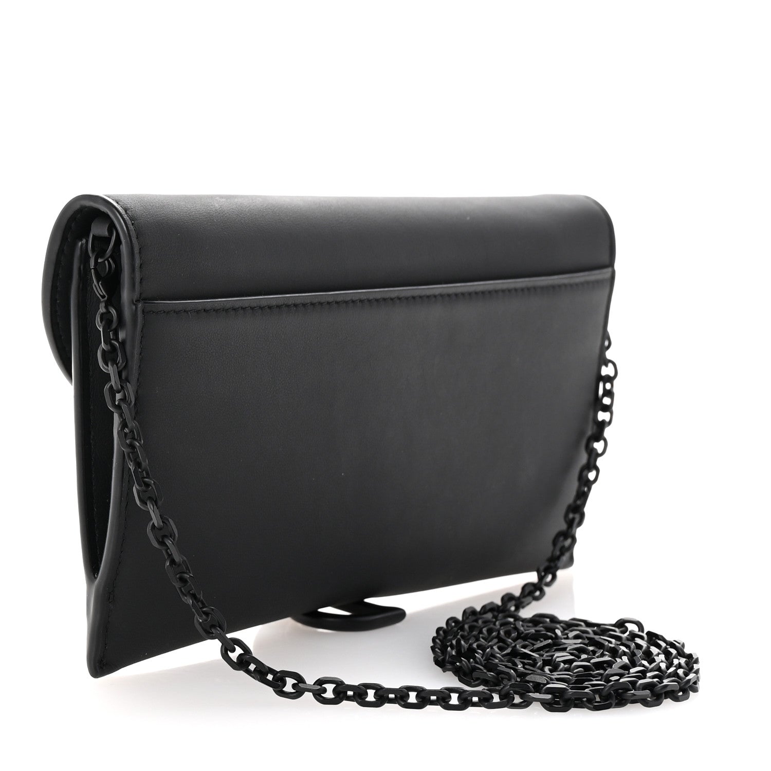 Ultra Matte Calfskin Saddle Chain Wallet Pouch Black