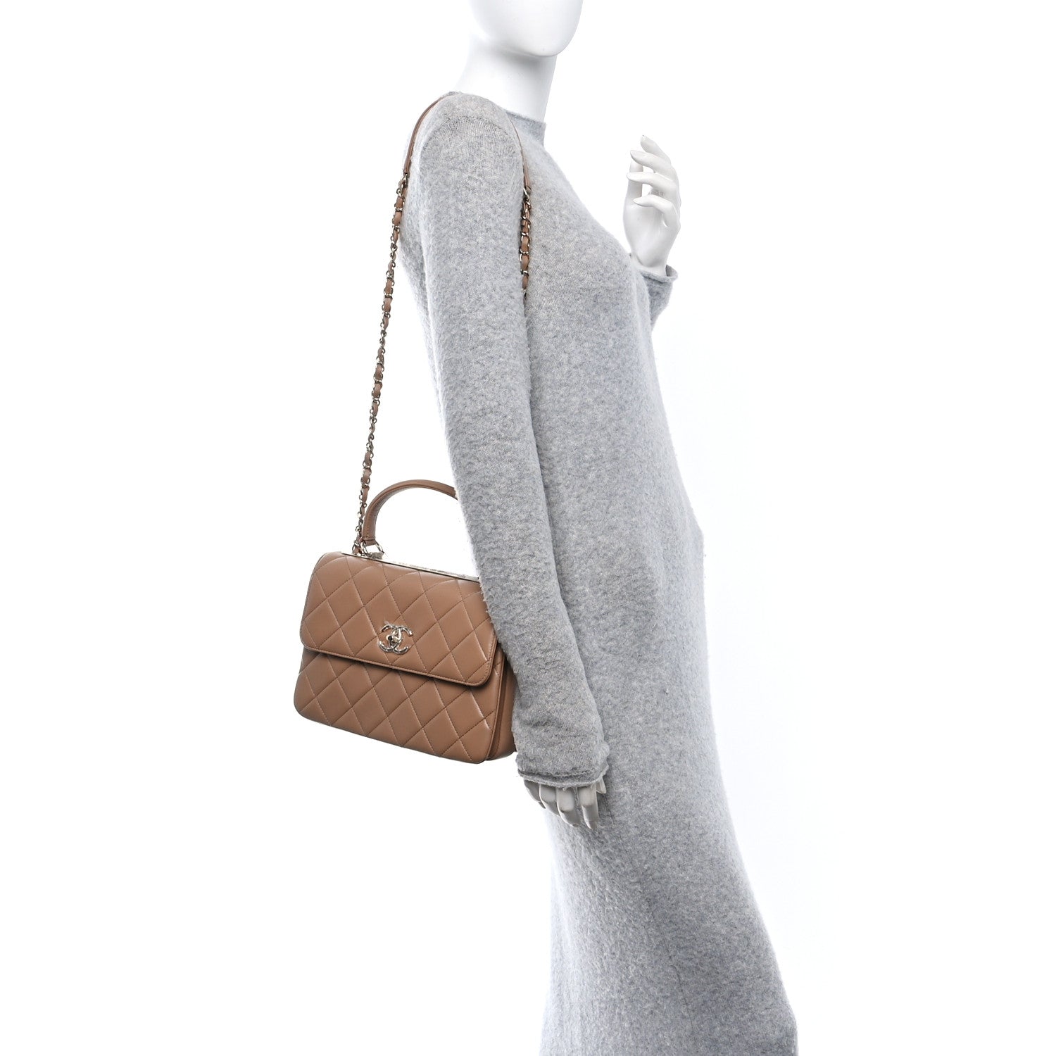 Lambskin Quilted Small Trendy CC Dual Handle Flap Bag Dark Beige
