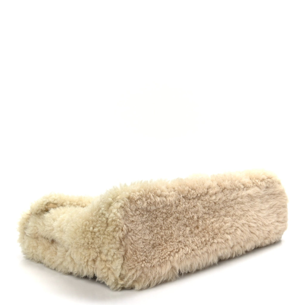 Shearling Lambskin Quilted Sade Puffer Envelope Clutch Natural Beige
