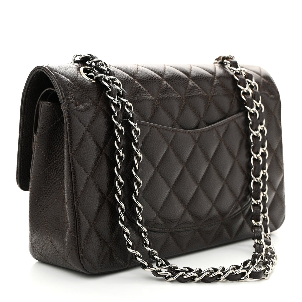 Caviar Quilted Medium Double Flap Brown