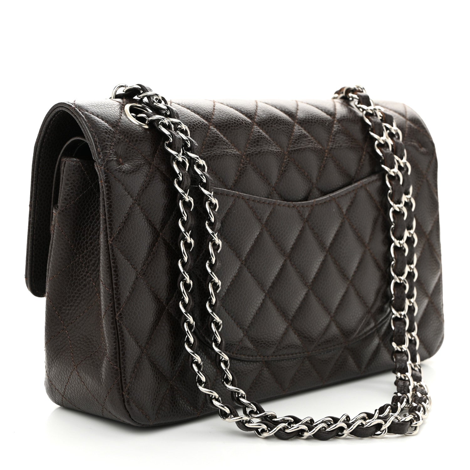 Caviar Quilted Medium Double Flap Brown