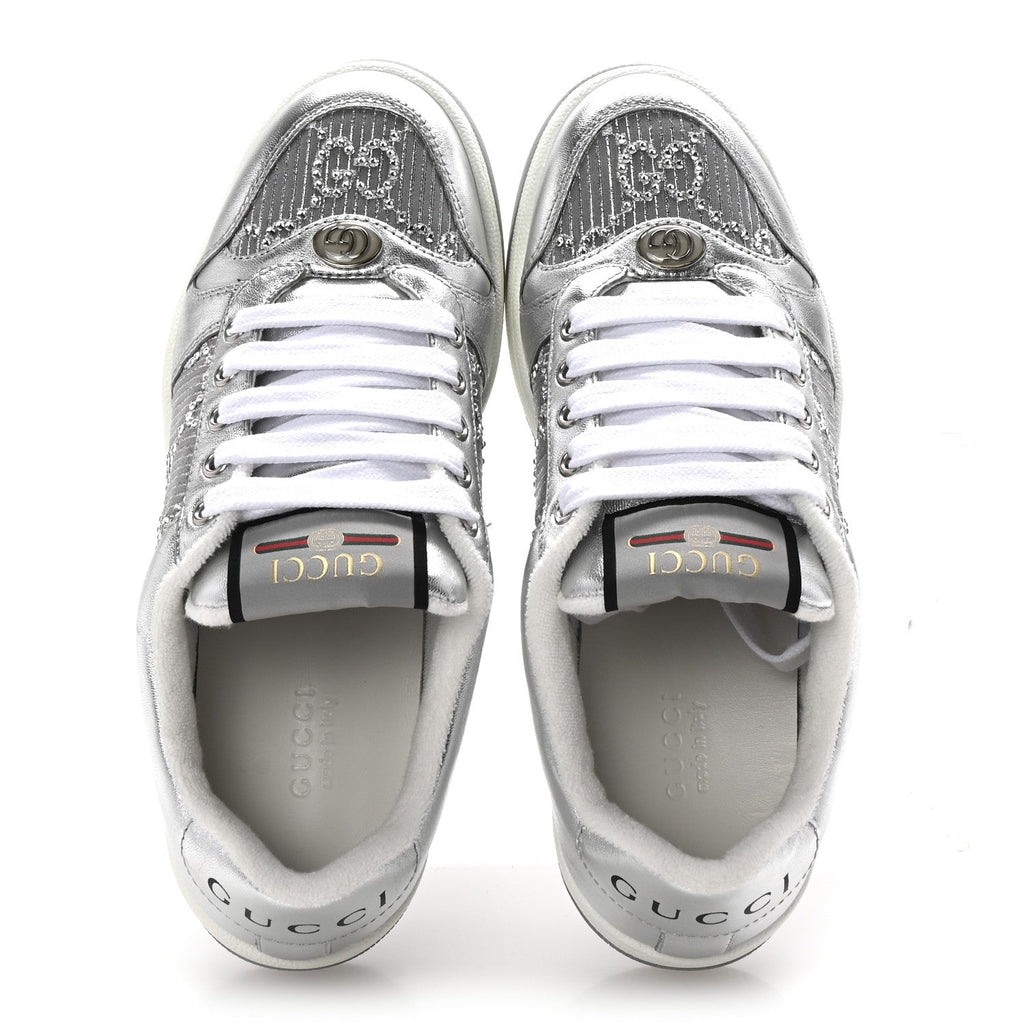 Metallic Nappa Silk Crystals Womens Screener Sneakers 36.5 Silver Light Grey