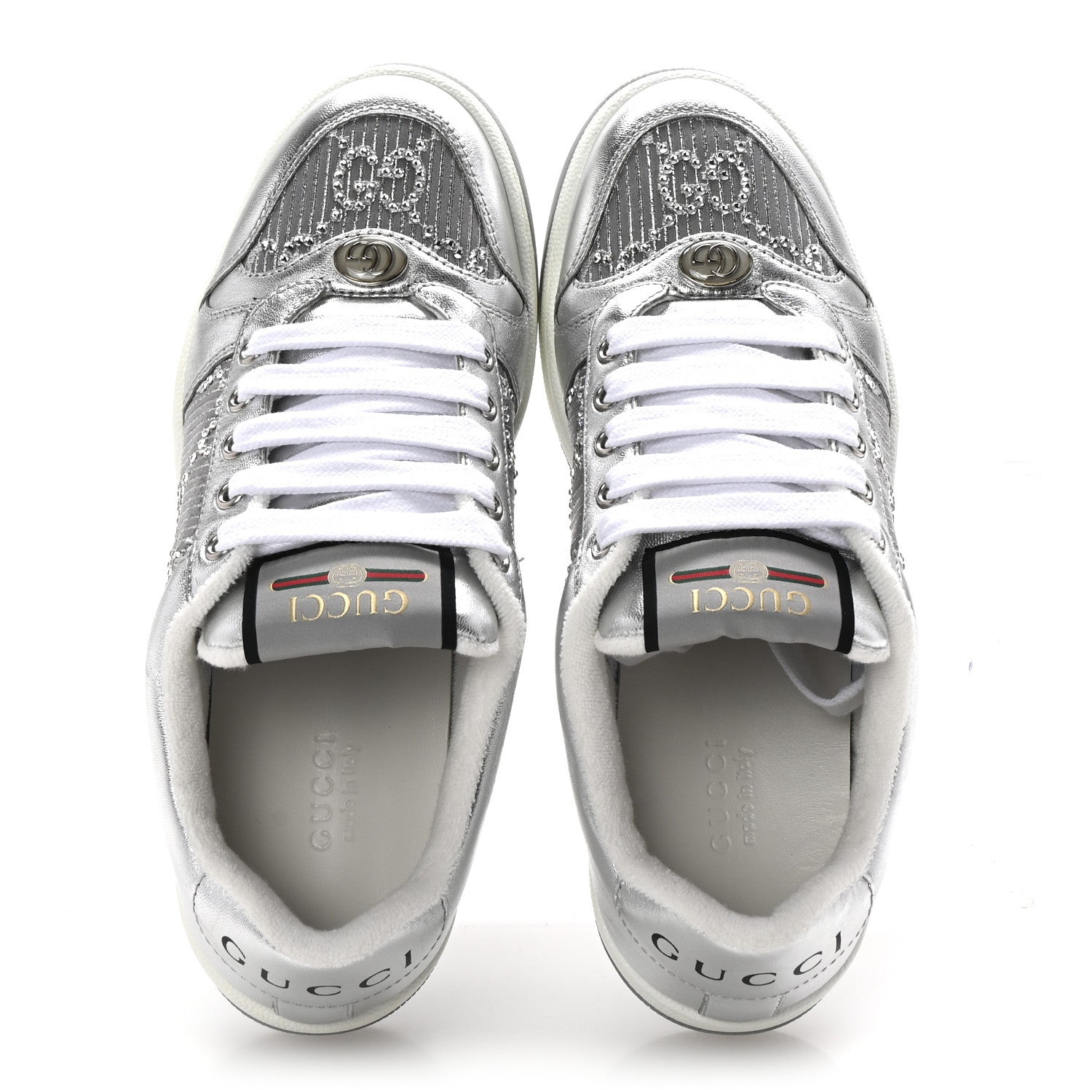 Metallic Nappa Silk Crystals Womens Screener Sneakers 36.5 Silver Light Grey
