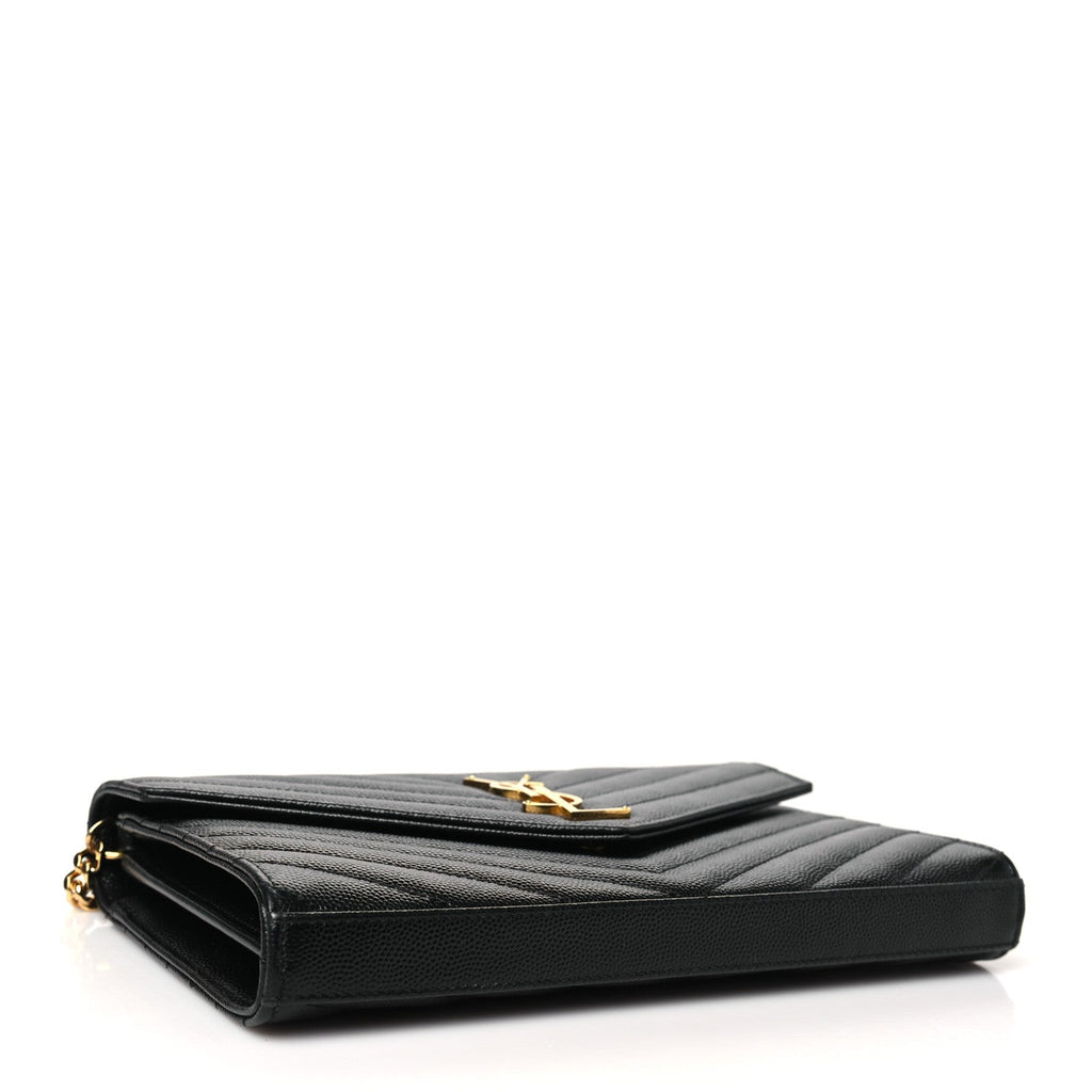 Grain De Poudre Matelasse Chevron Monogram Chain Wallet Black
