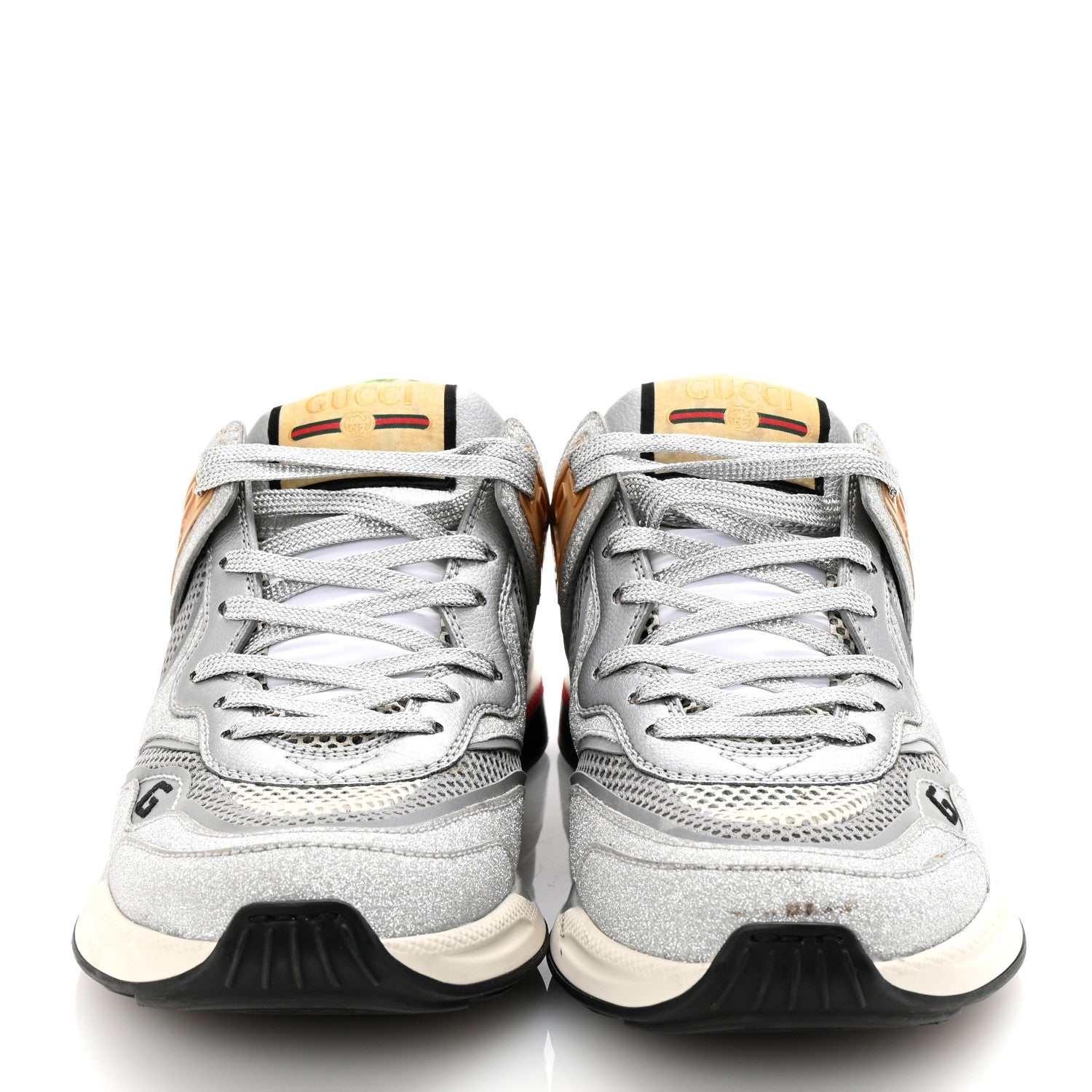 Metallic Calfskin Glitter Mesh Womens Ultrapace Sneakers 38 Silver Light Grey Mystic White