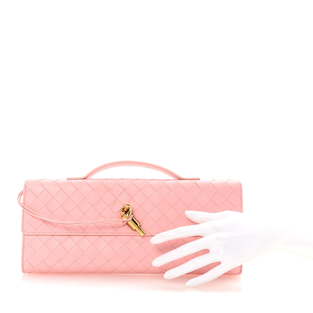 Nappa Intrecciato Long Andiamo Top Handle Clutch Rose