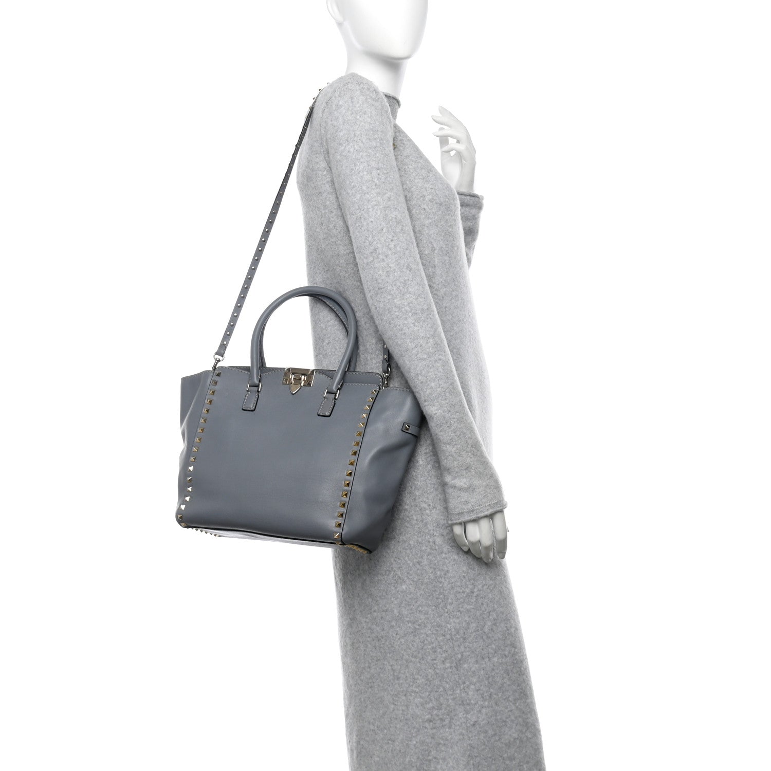 Vitello Rockstud Double Handle Tote London Stone