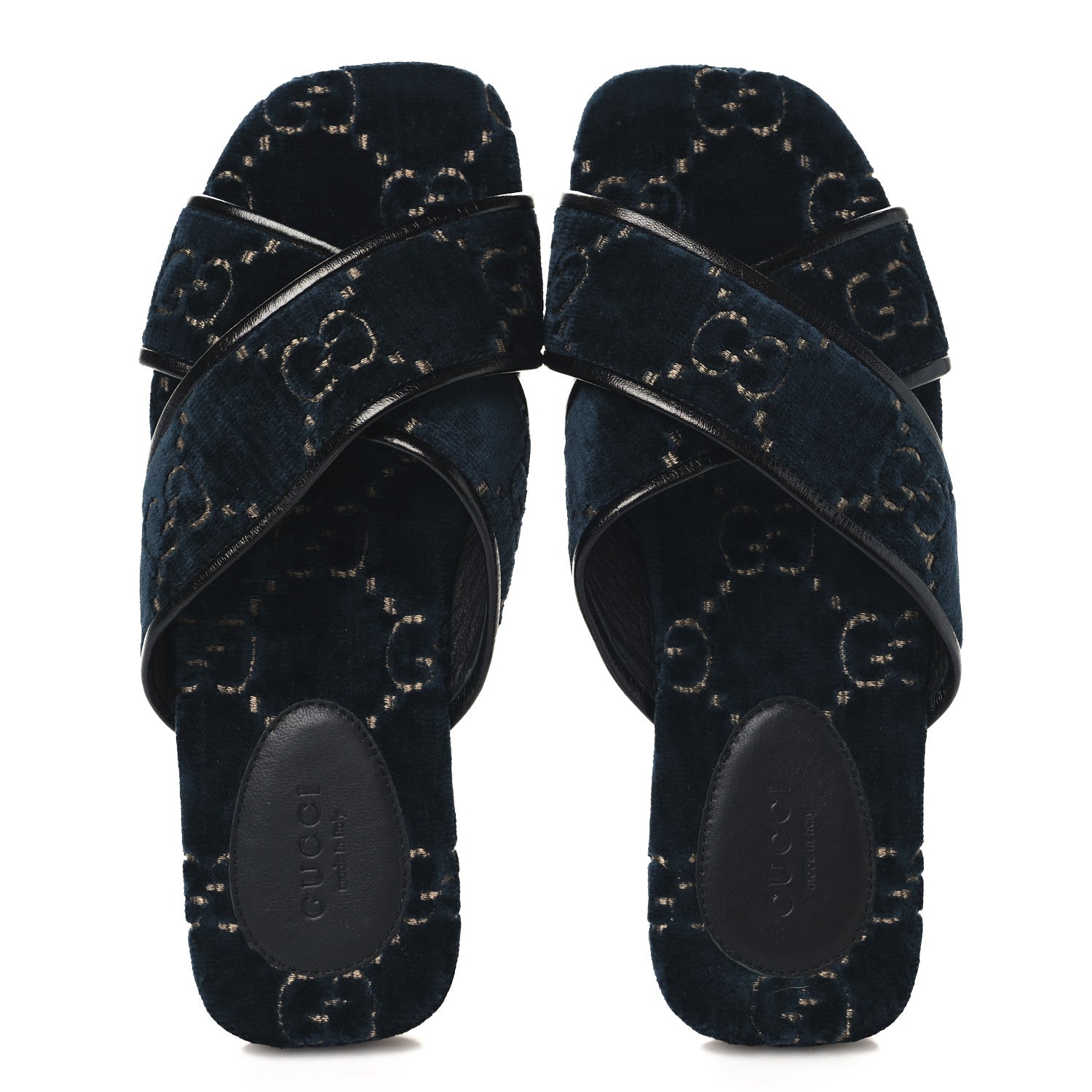 Velvet GG Monogram Womens Criss Cross Slide Sandals 36 Blue Beige Black