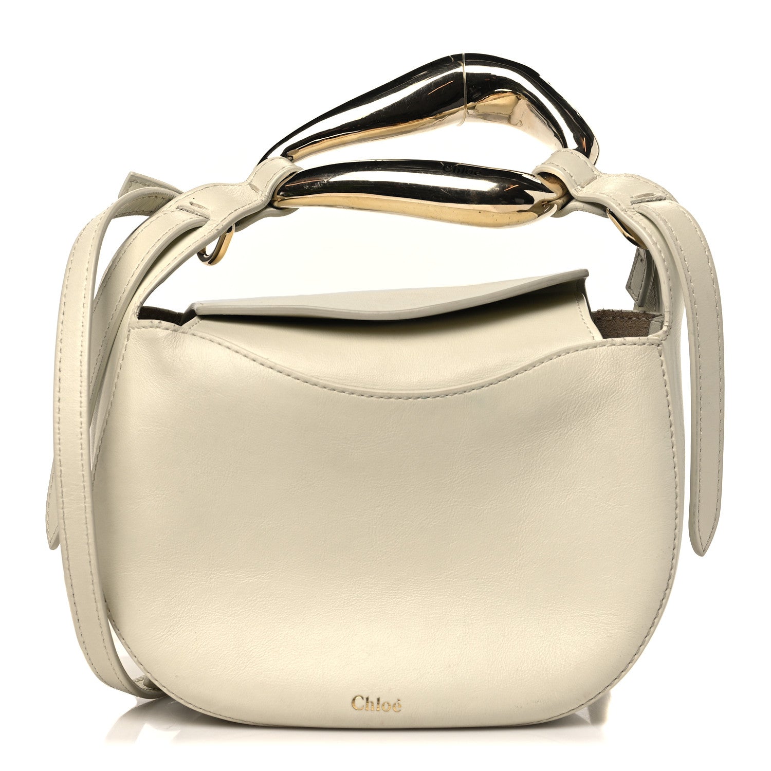 Small Grain Calfskin Kiss Bag Natural White