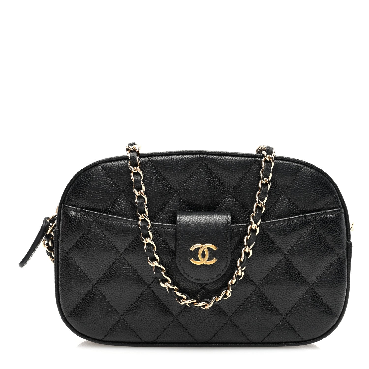 Caviar Quilted Chain Camera Bag Black