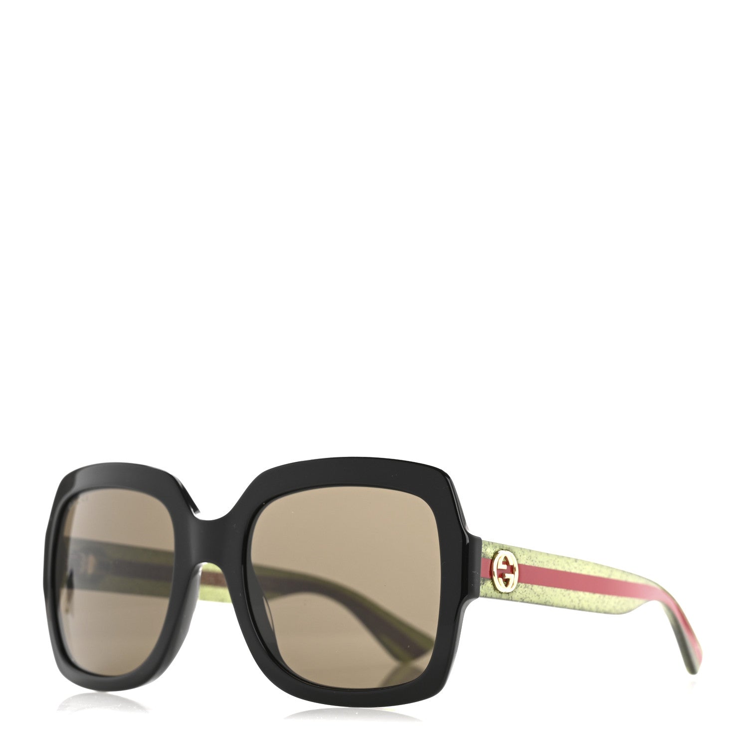 Acetate Square Frame Web Glitter Sunglasses GG0036S Black Green