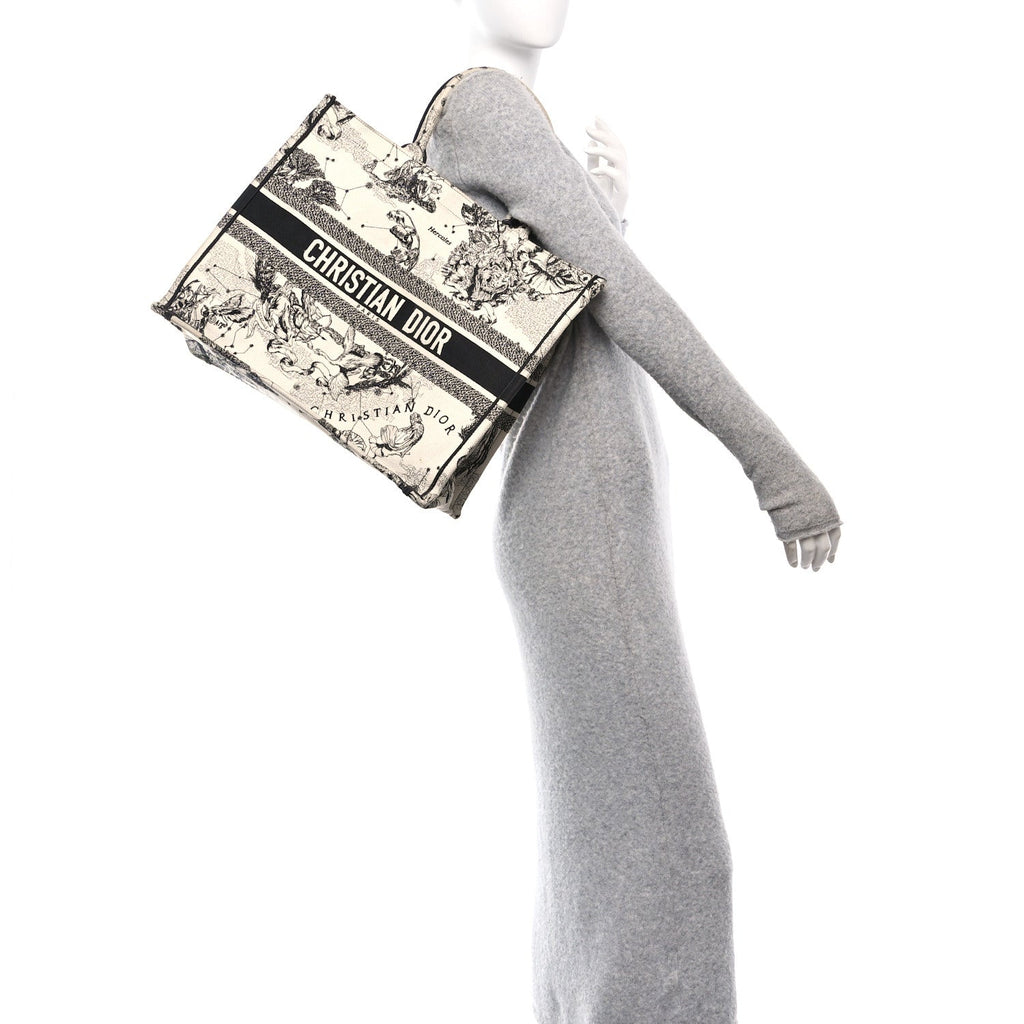 Canvas Embroidered Large Zodiac Toile De Jouy Book Tote Latte