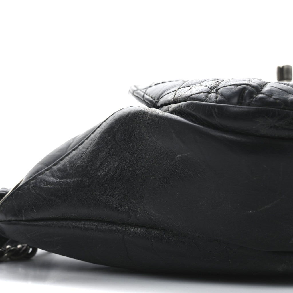 Crumpled Calfskin Quilted Casual Rock Waist Bag Fanny Pack Black