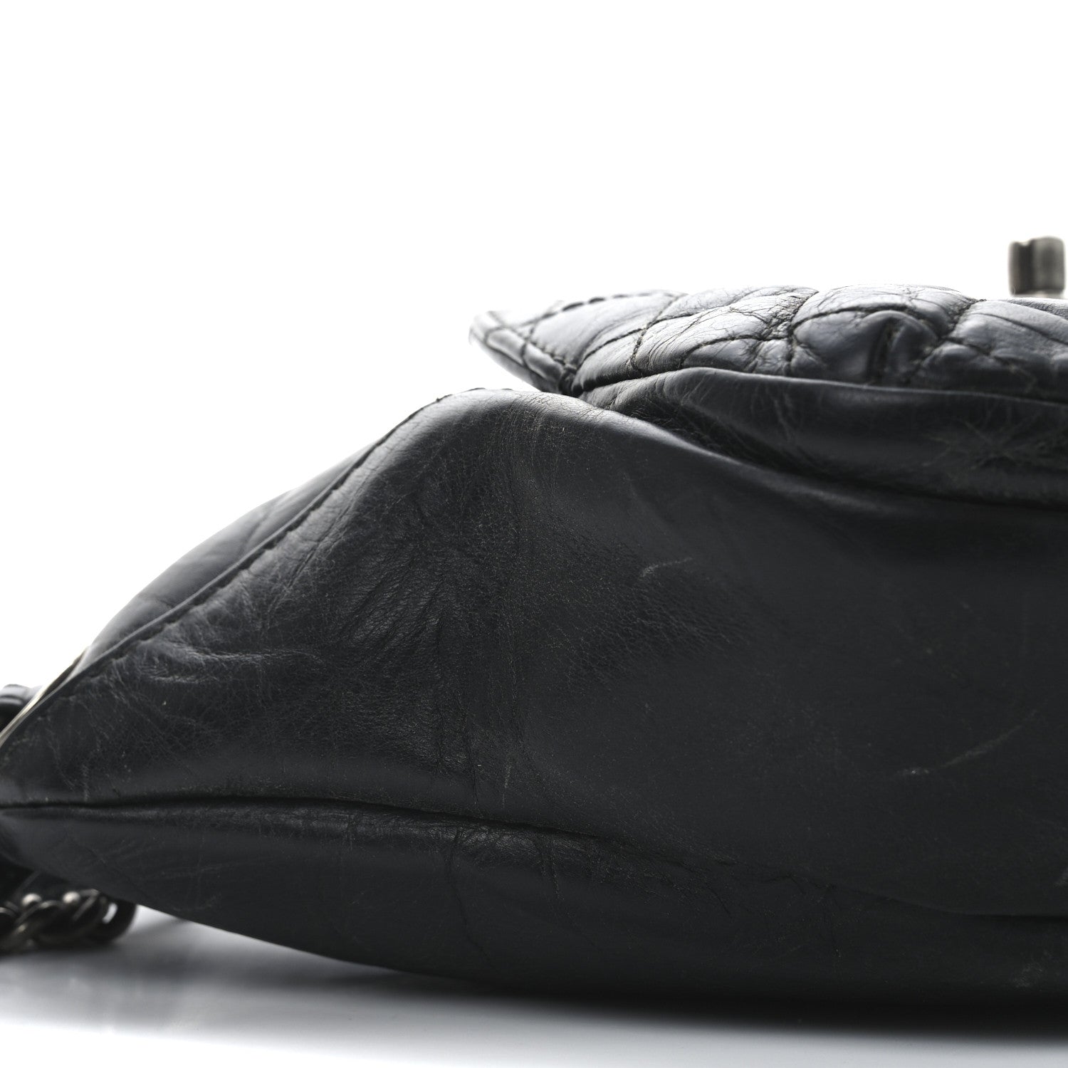 Crumpled Calfskin Quilted Casual Rock Waist Bag Fanny Pack Black