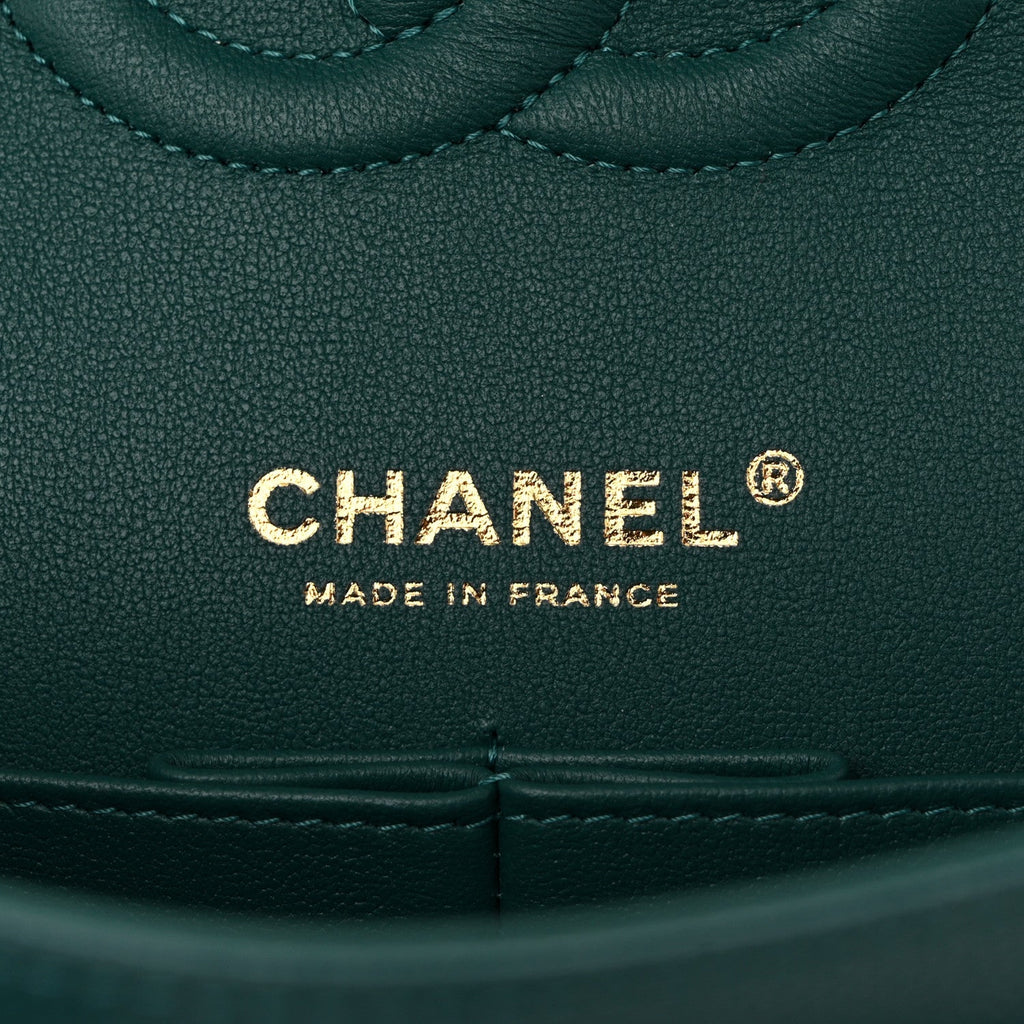 Caviar Quilted Medium Double Flap Dark Green