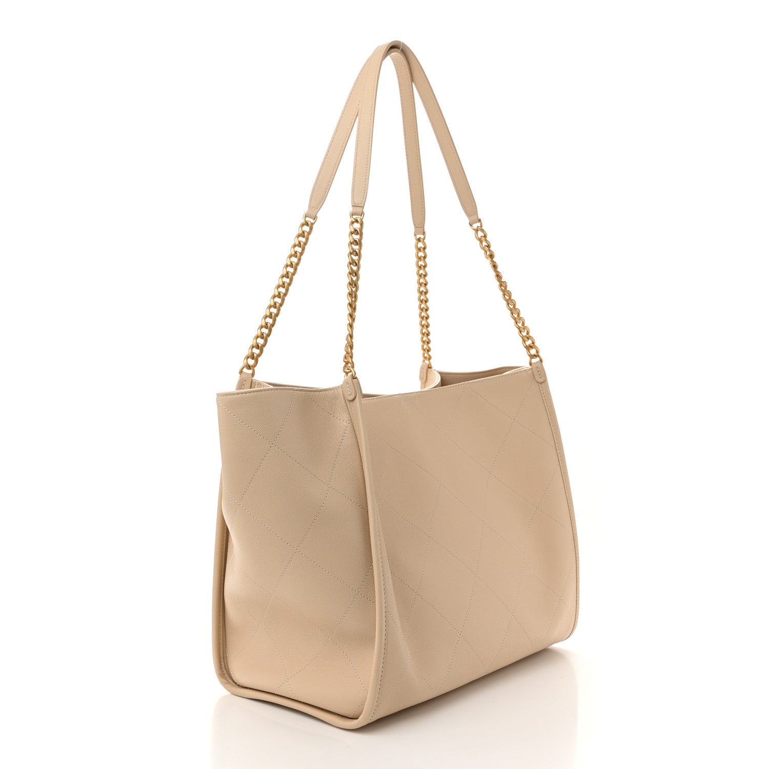 Caviar Stitched Pocket CC Large Tote Light Beige