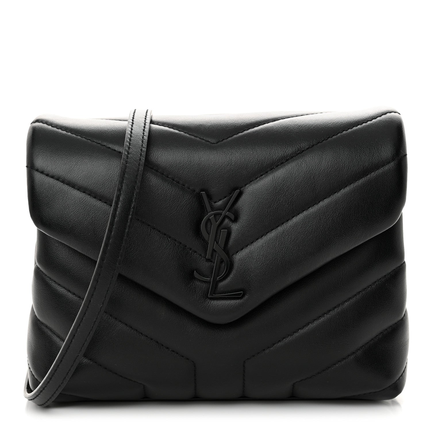 Calfskin Y Quilted Monogram Monochrome Toy Loulou Crossbody Bag Black