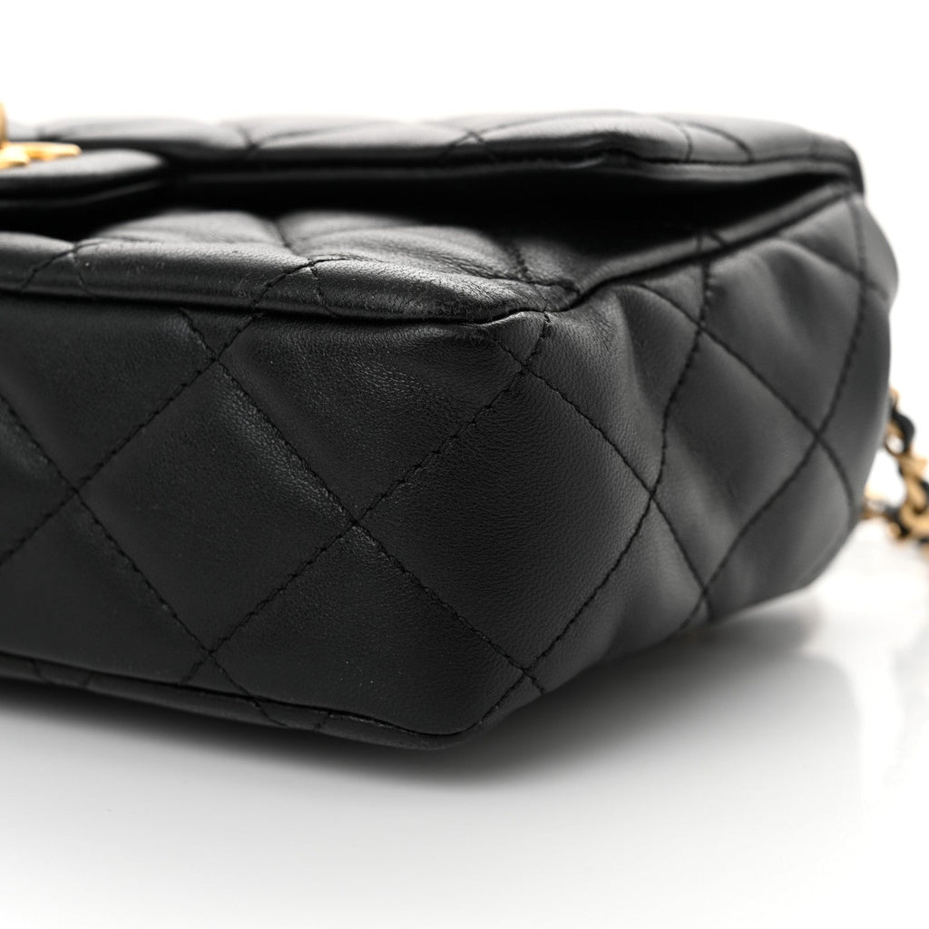 Lambskin Quilted Small Wenge Wood Flap Black