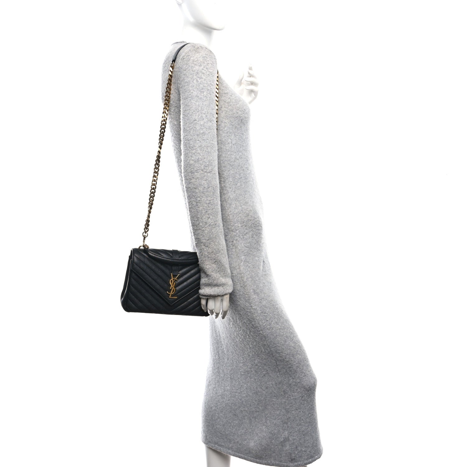 Sheepskin Matelasse Chevron Monogram Medium College Bag Black