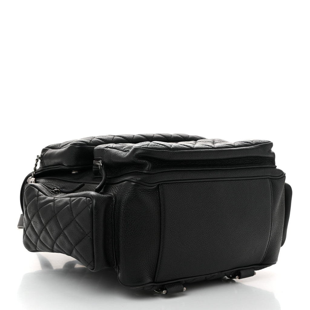 Grained Calfskin Quilted Large Casual Rock Backpack Black