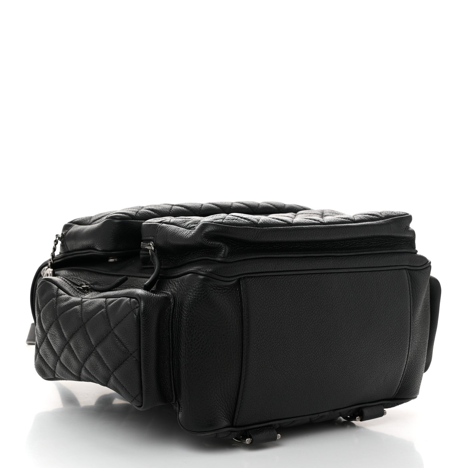 Grained Calfskin Quilted Large Casual Rock Backpack Black