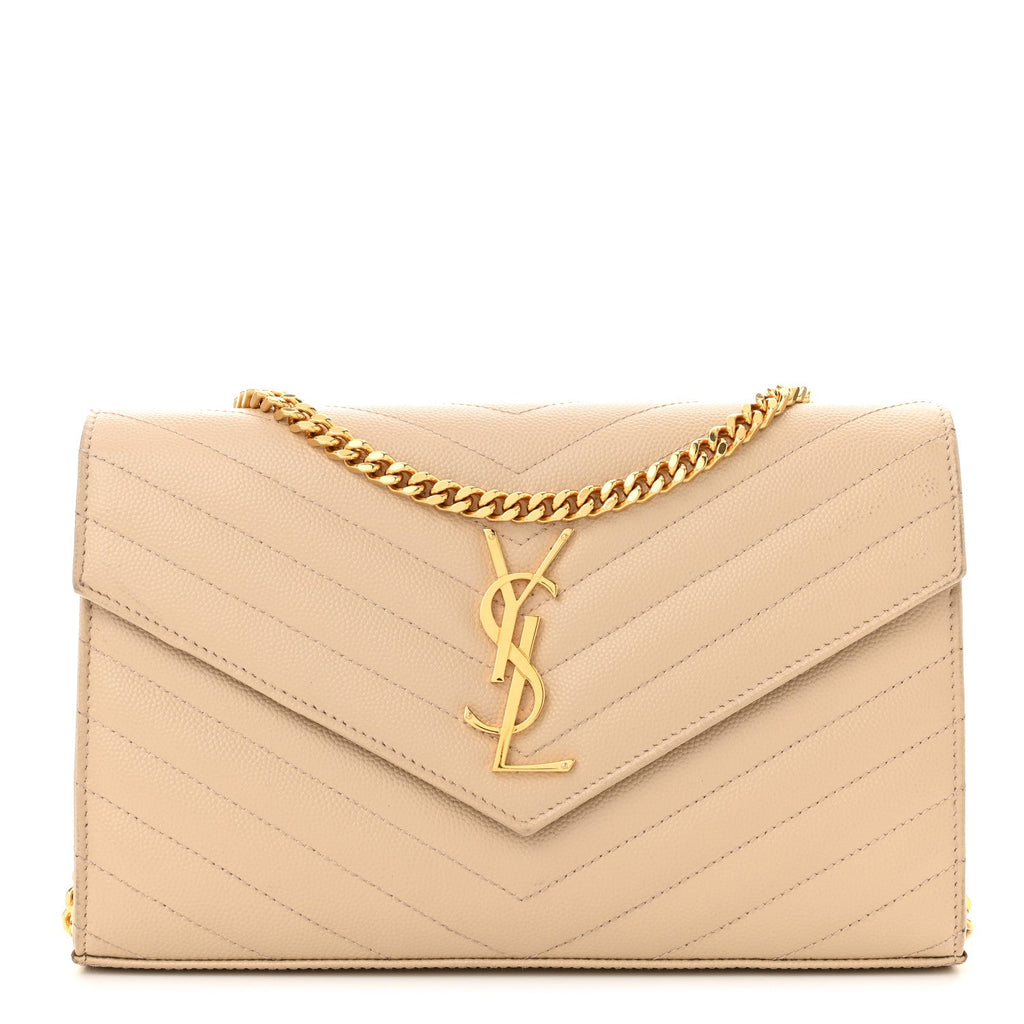 Grain De Poudre Matelasse Chevron Monogram Chain Wallet  Nude Powder