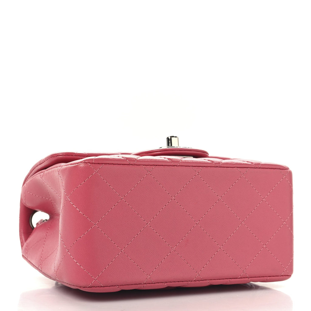 Lambskin Quilted Mini Square Flap Dark Pink