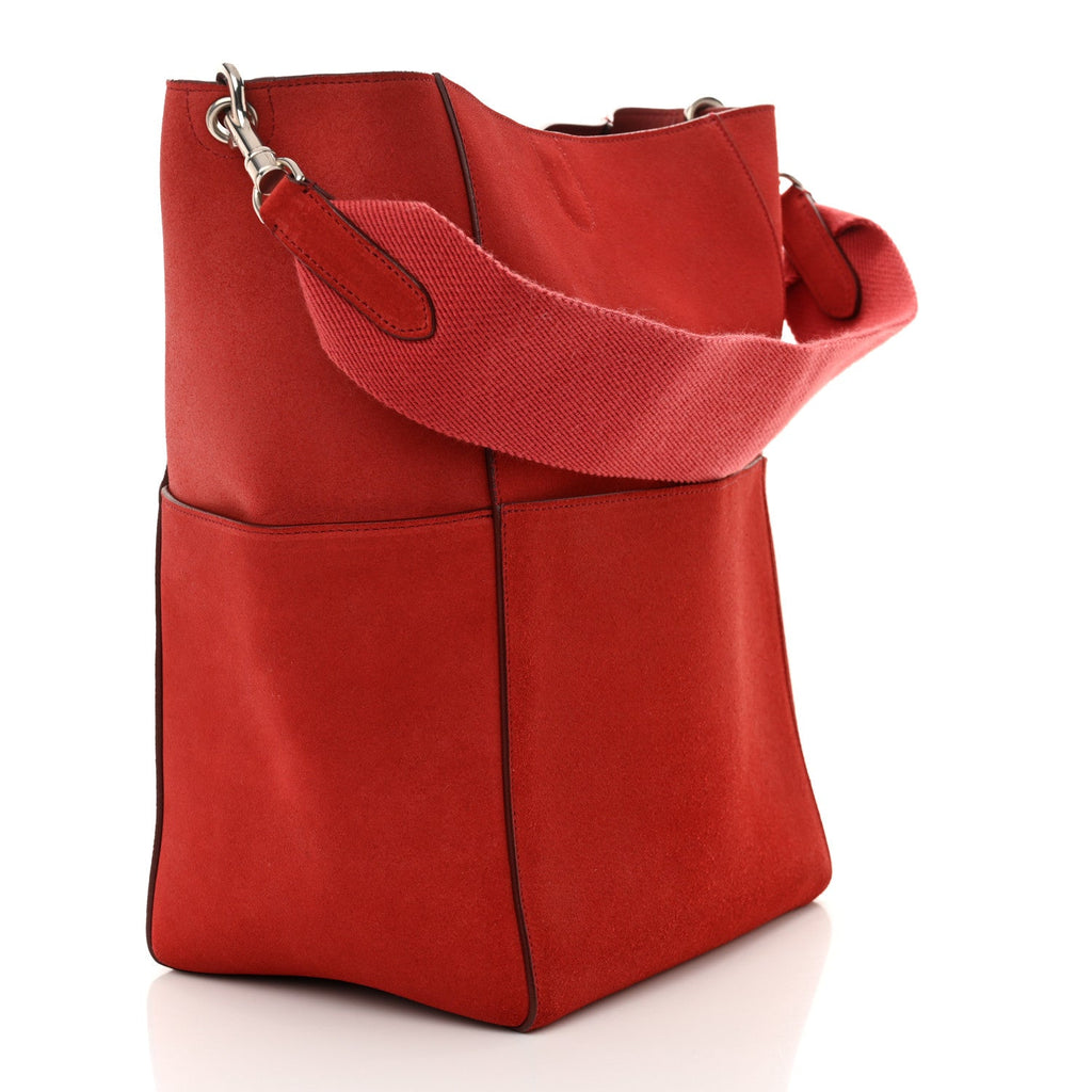 Suede Calfskin Sangle Bucket Bag Red