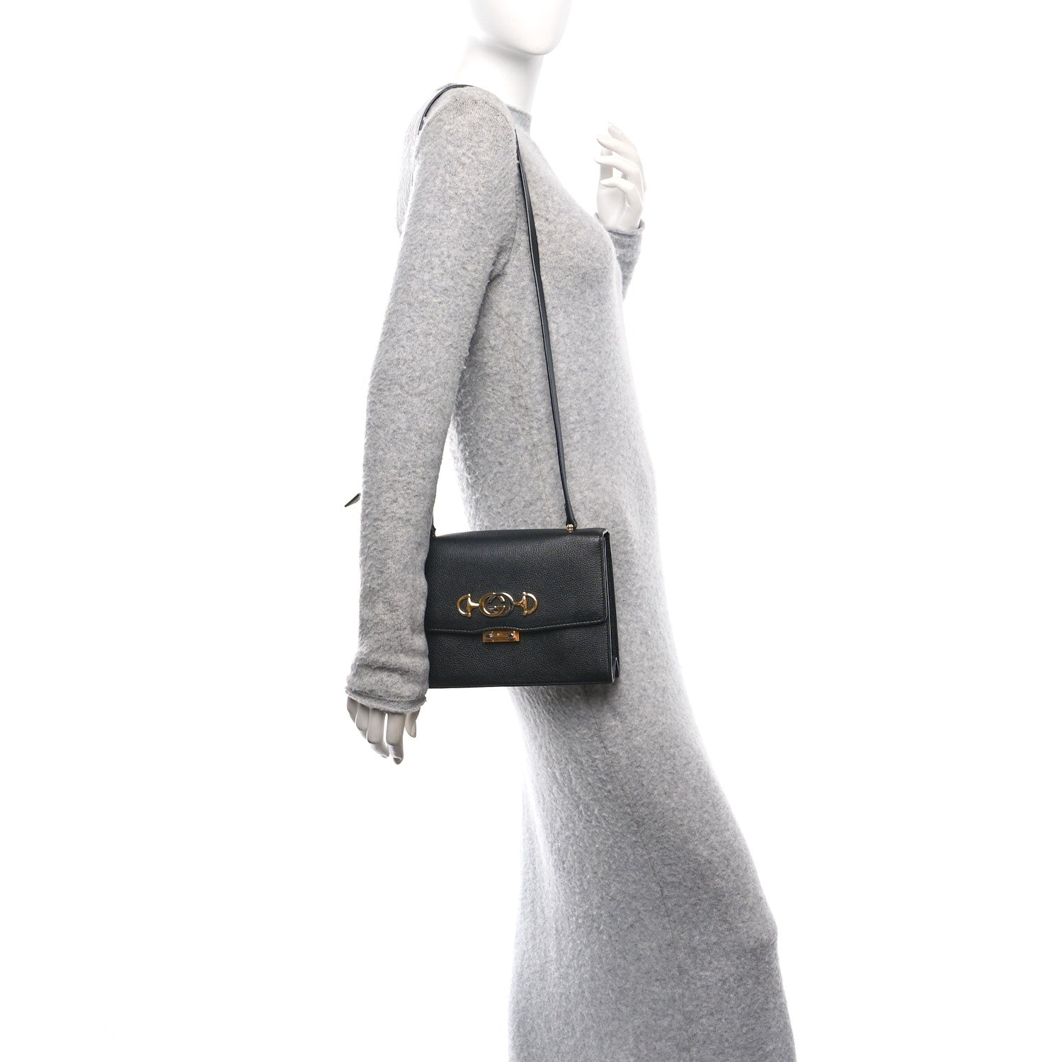 Grainy Calfskin Small Zumi Shoulder Bag Black