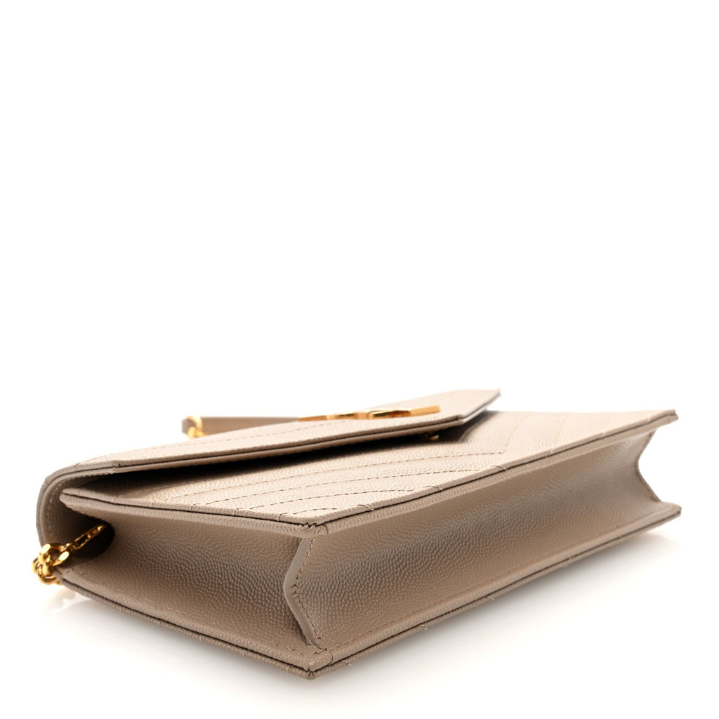 Grain De Poudre Matelasse Chevron Monogram Envelope Chain Wallet Dark Beige