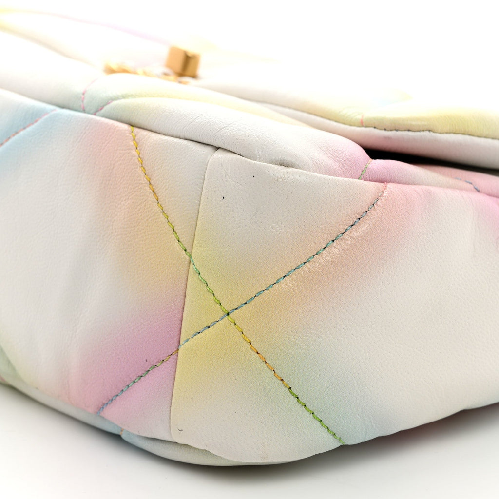 Printed Goatskin Quilted Medium Chanel 19 Flap White Multicolor