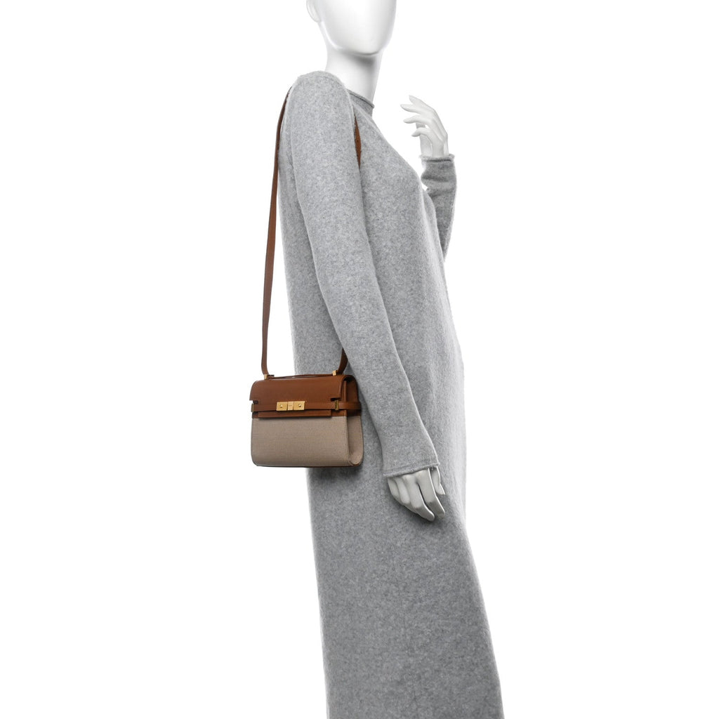 Canvas Calfskin Mini Manhattan Shoulder Bag  Natural Beige Brick