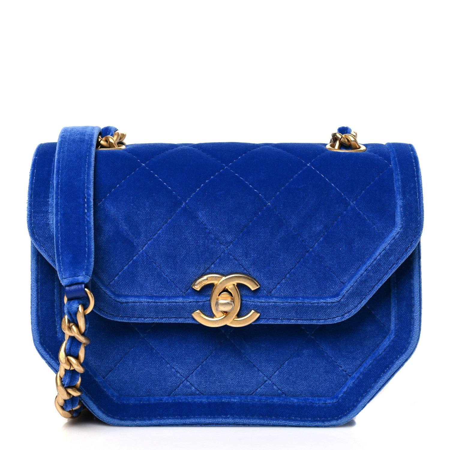 Velvet Quilted Mini Place Vendome Flap Blue