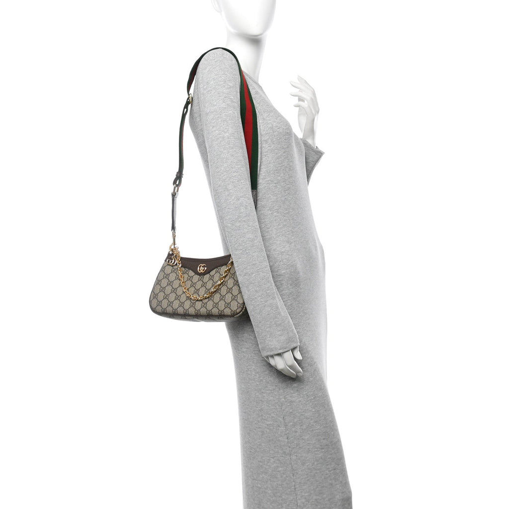GG Supreme Monogram Textured Dollar Calfskin Web Small Ophidia GG Handbag Beige Ebony New Acero