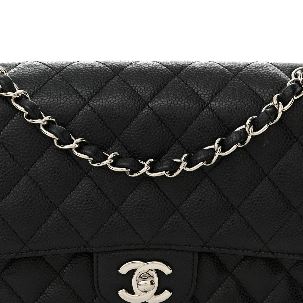 Caviar Quilted Medium Double Flap Black