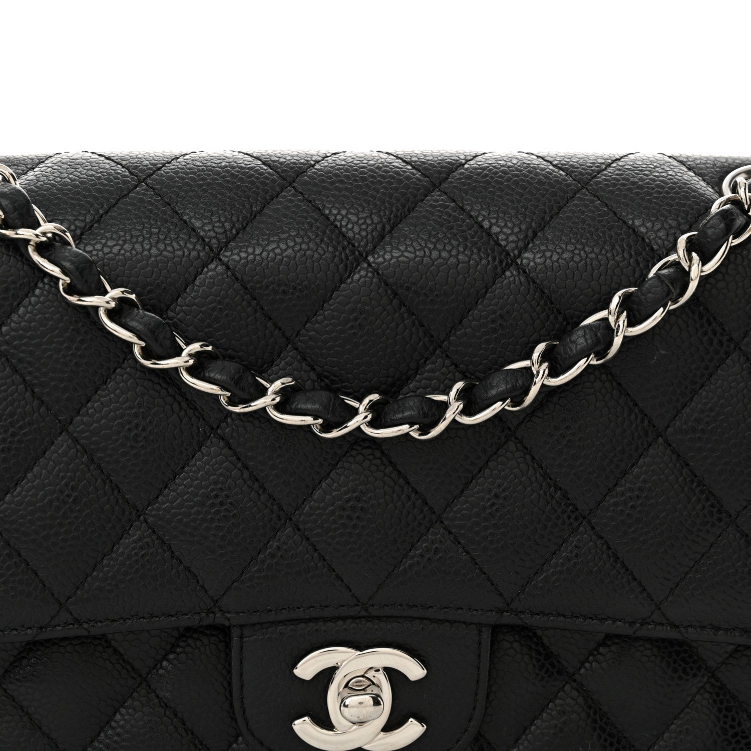 Caviar Quilted Medium Double Flap Black