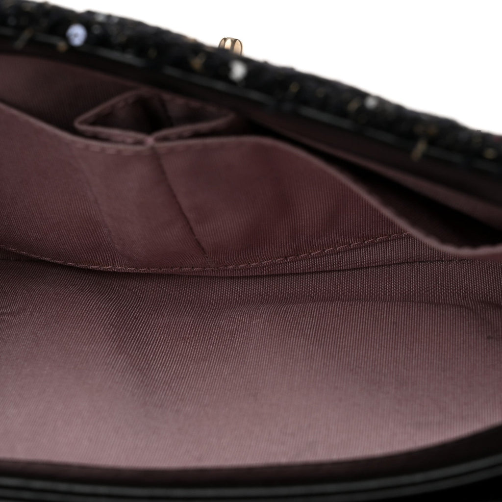 Lambskin Quilted Tweed Sequin Medium Chain Flap Bag Black Multicolor