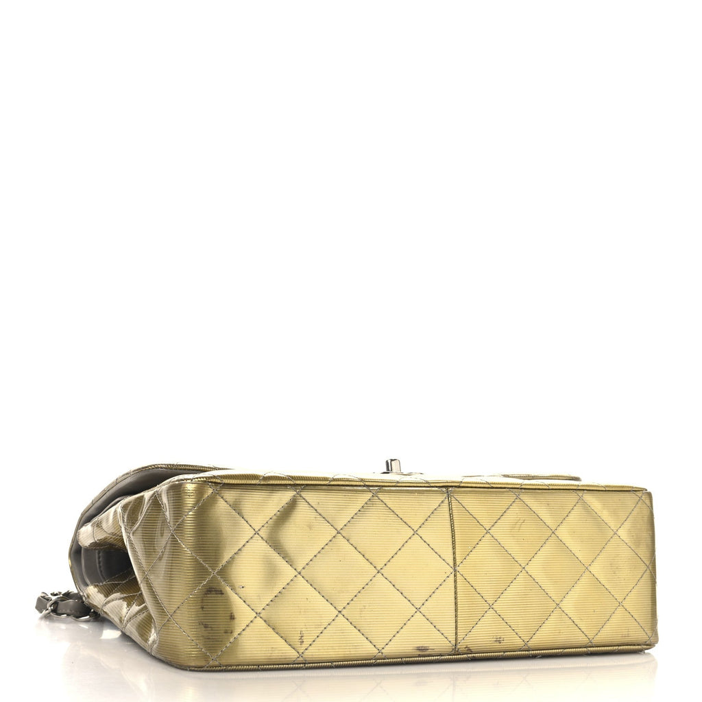Striated Patent Quilted Jumbo Double Flap Gold