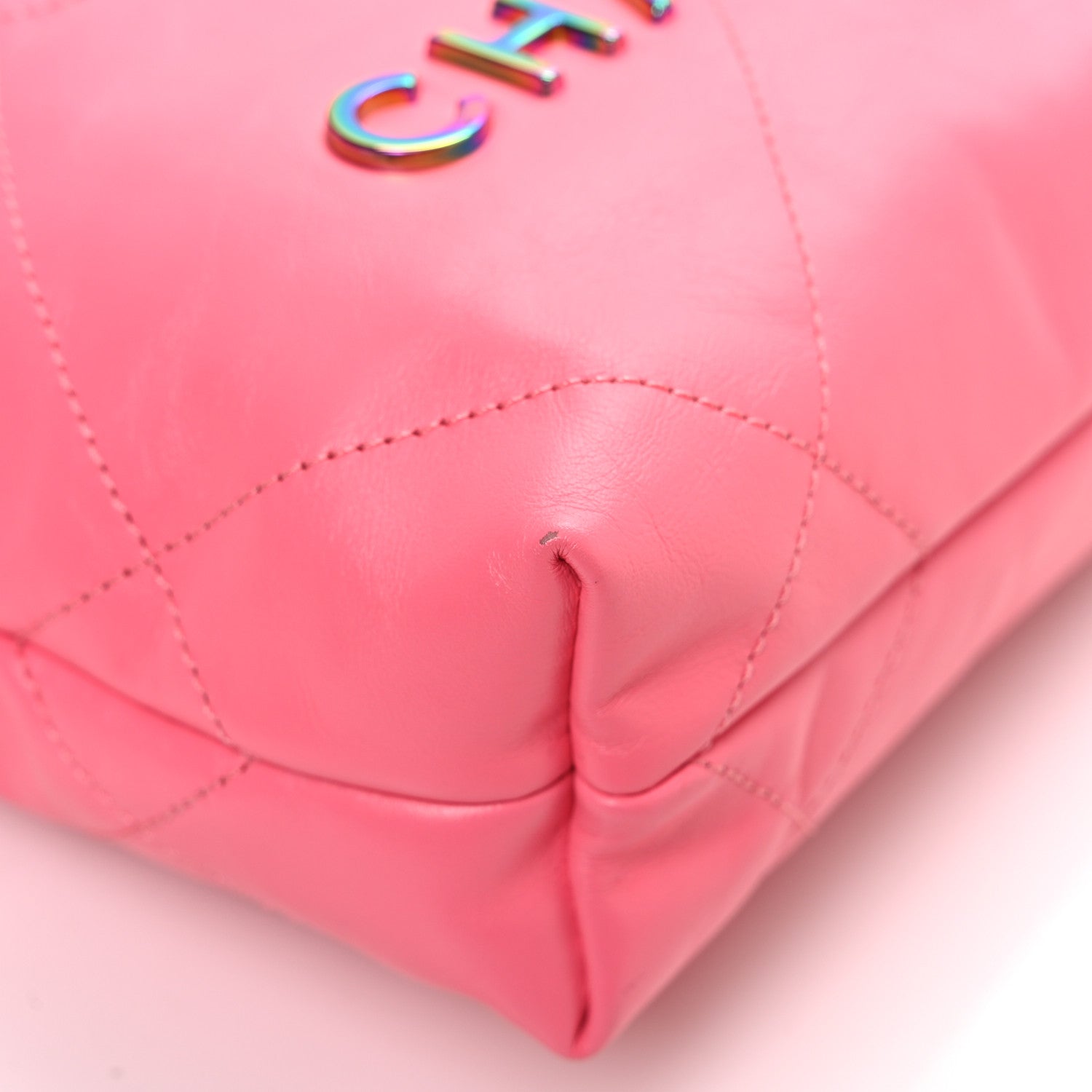 Shiny Calfskin Quilted Rainbow Metal Mini Chanel 22 Coral Pink