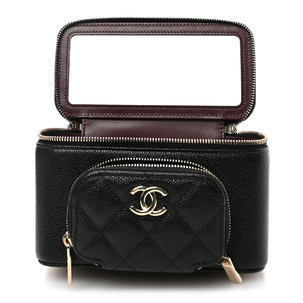 Caviar Quilted Top Handle Pocket Vanity Case Black