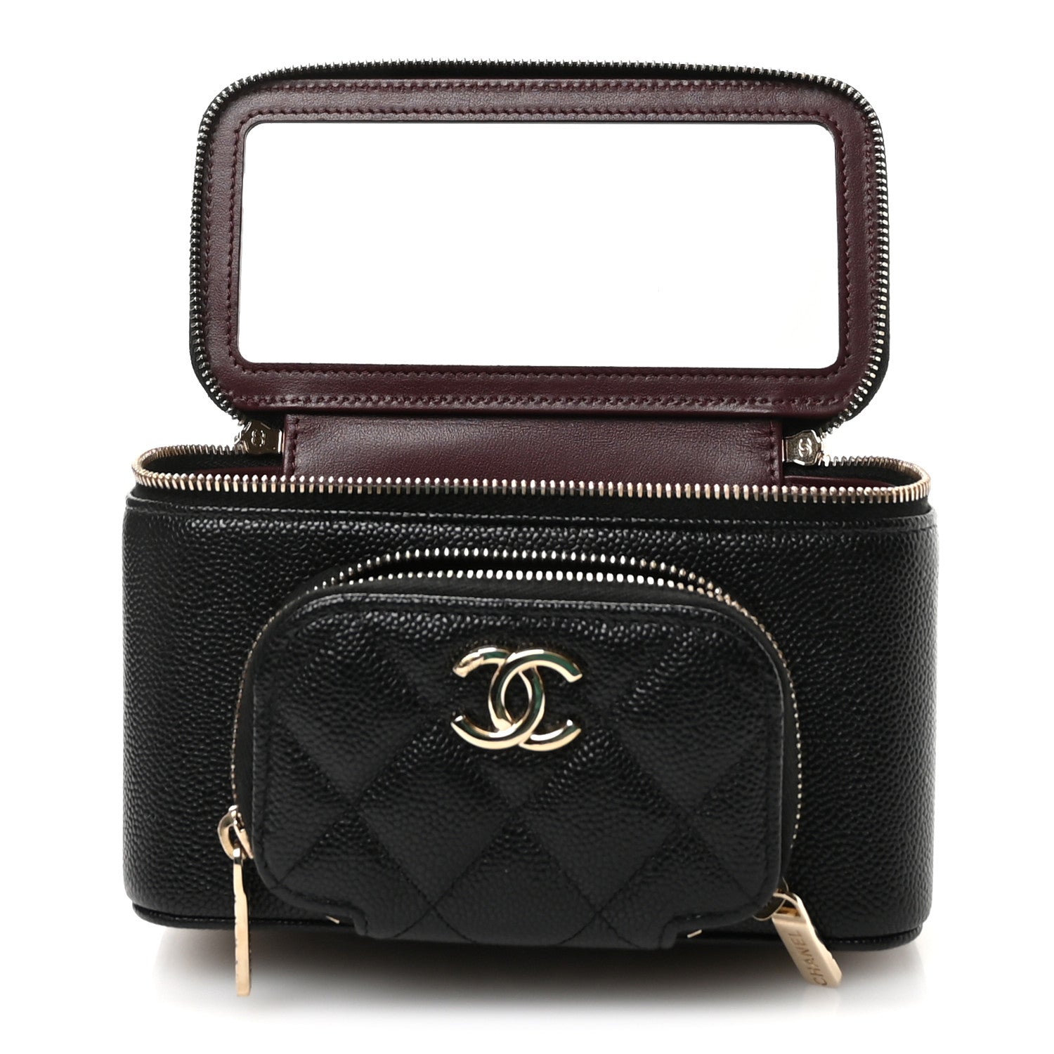 Caviar Quilted Top Handle Pocket Vanity Case Black