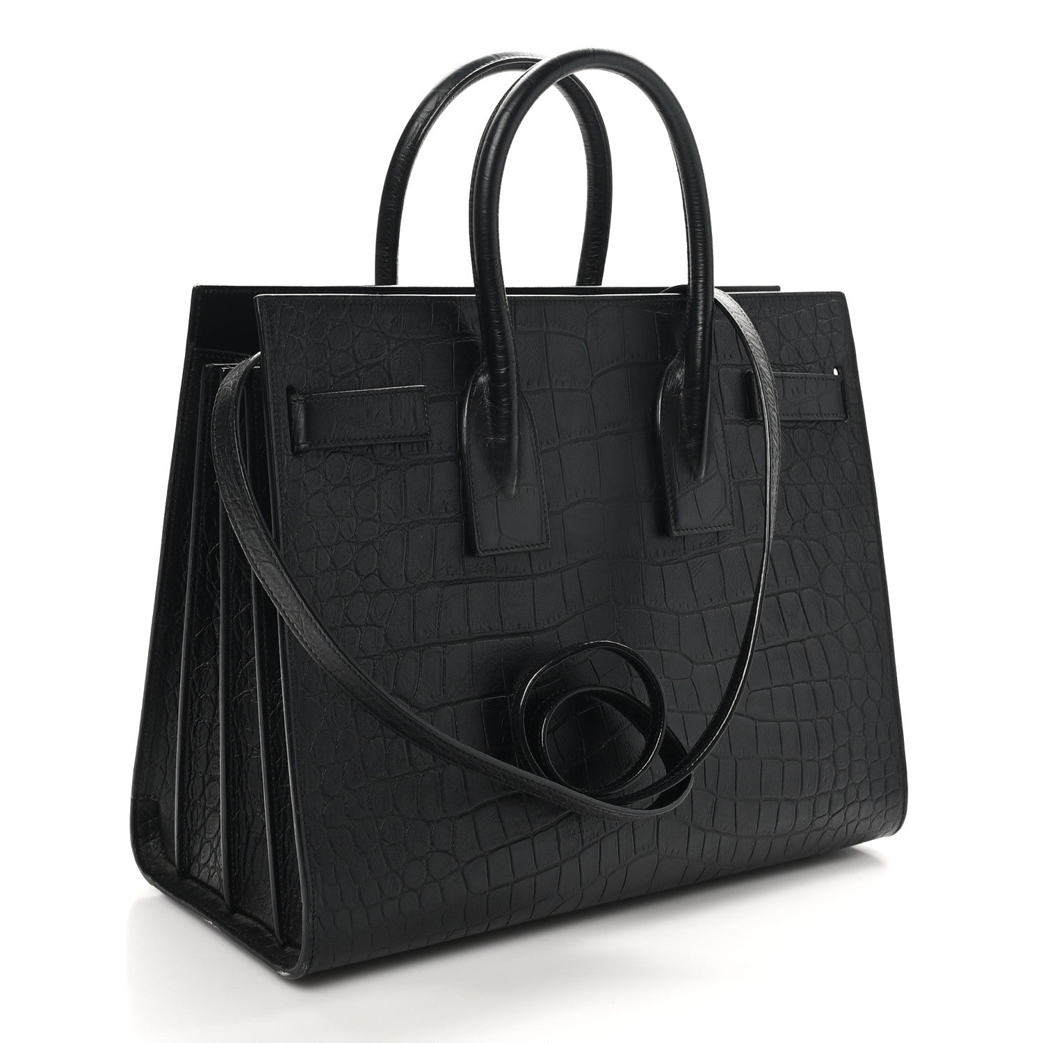 Calfskin Crocodile Embossed Small Sac de Jour Black