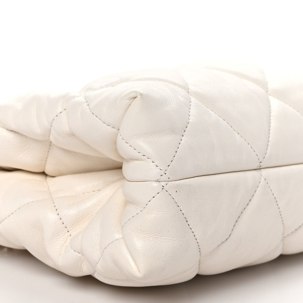 Lambskin Quilted Small Shopping Bag White