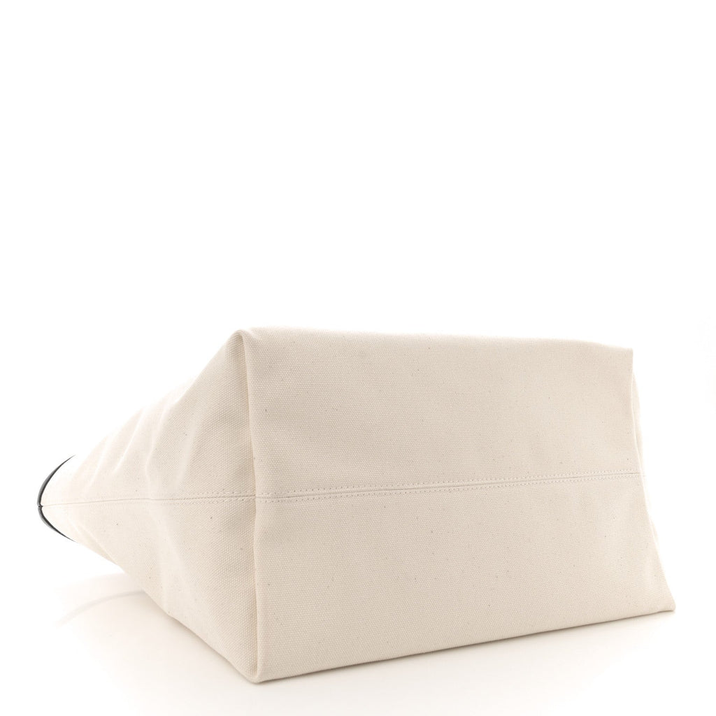 Cotton Canvas Calfskin BB Logo Jumbo Small Tote Bag Black White