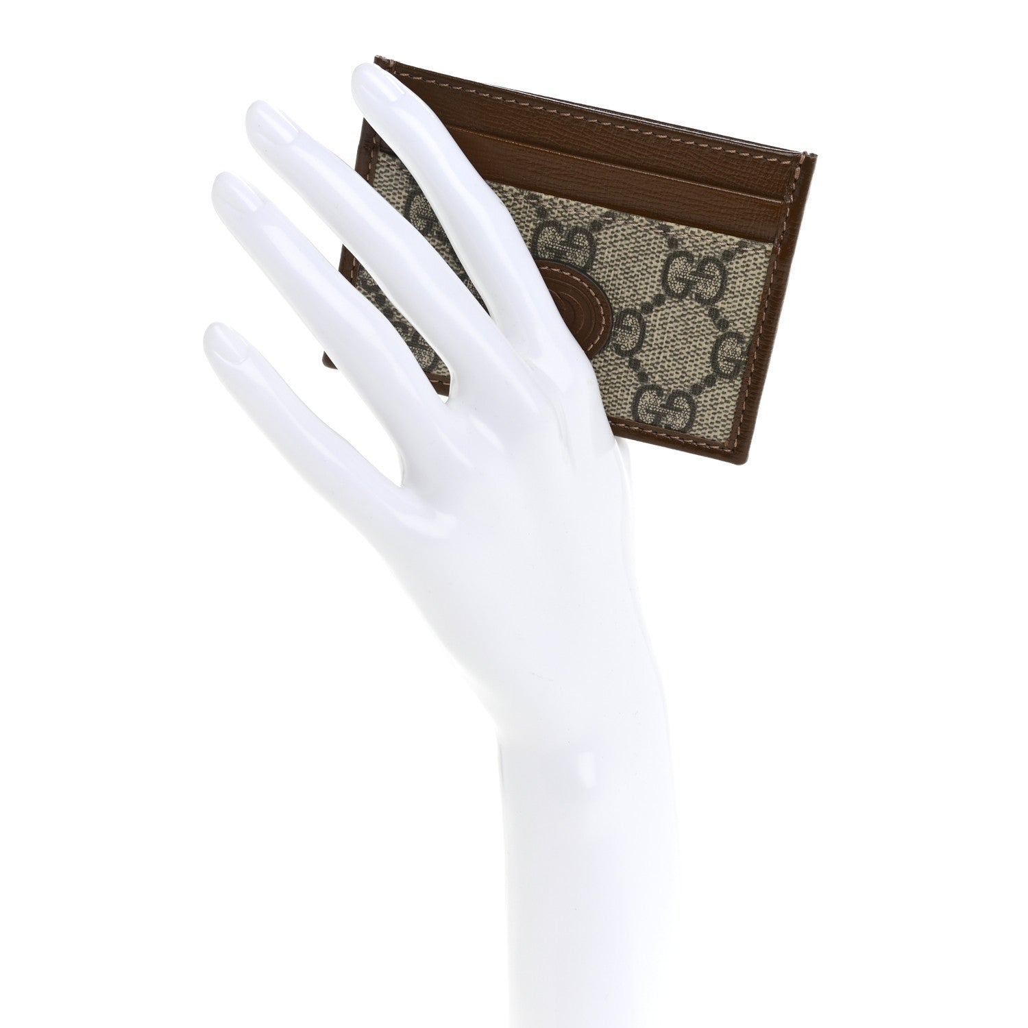 GG Supreme Monogram Azalea Calfskin Retro Interlocking G  Holder Beige Ebony Brown Sugar