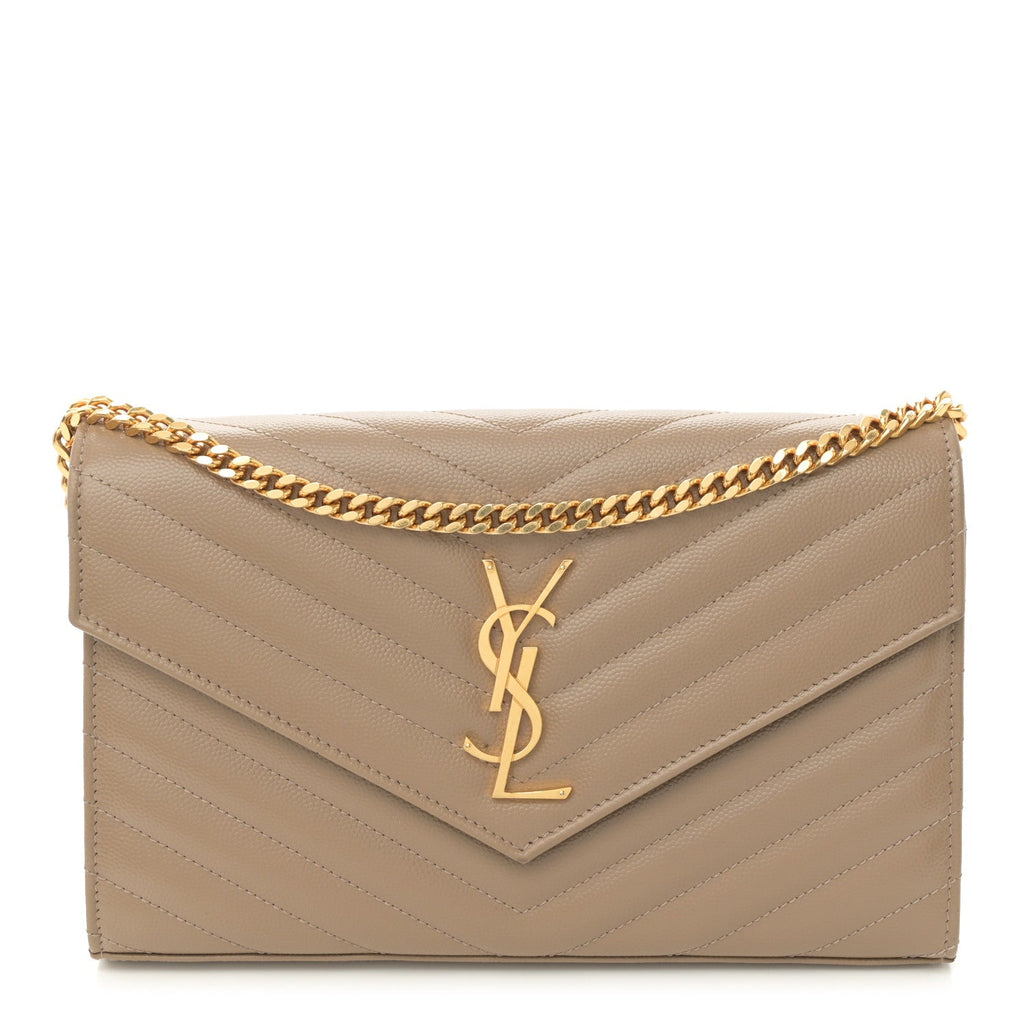 Grain De Poudre Matelasse Chevron Monogram Chain Wallet Taupe