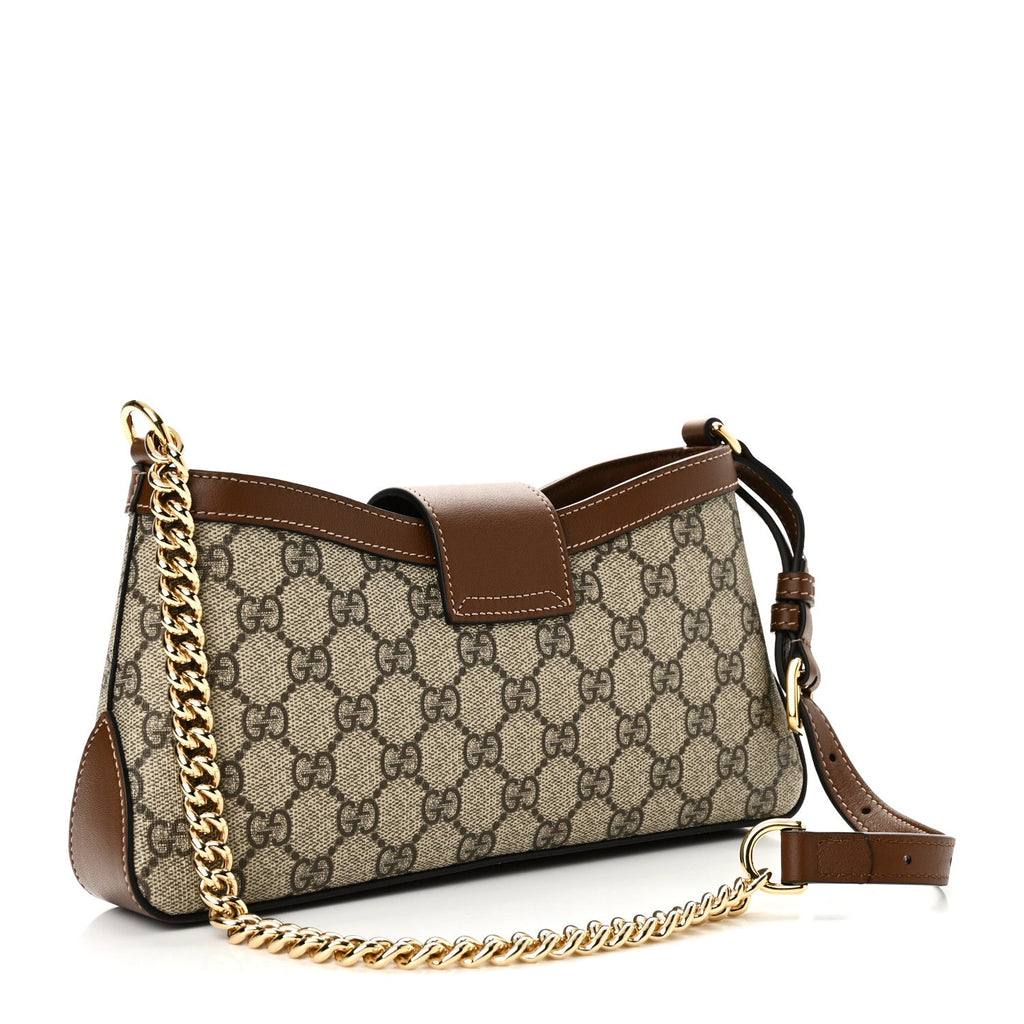GG Supreme Monogram Calfskin Small Padlock Chain Shoulder Bag Beige Ebony Brown Sugar