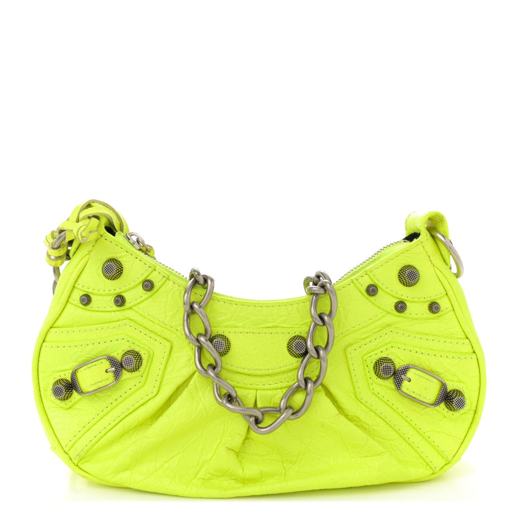 Agneau Arena Le Cagole Chain Shoulder Bag XS Fluo Yellow