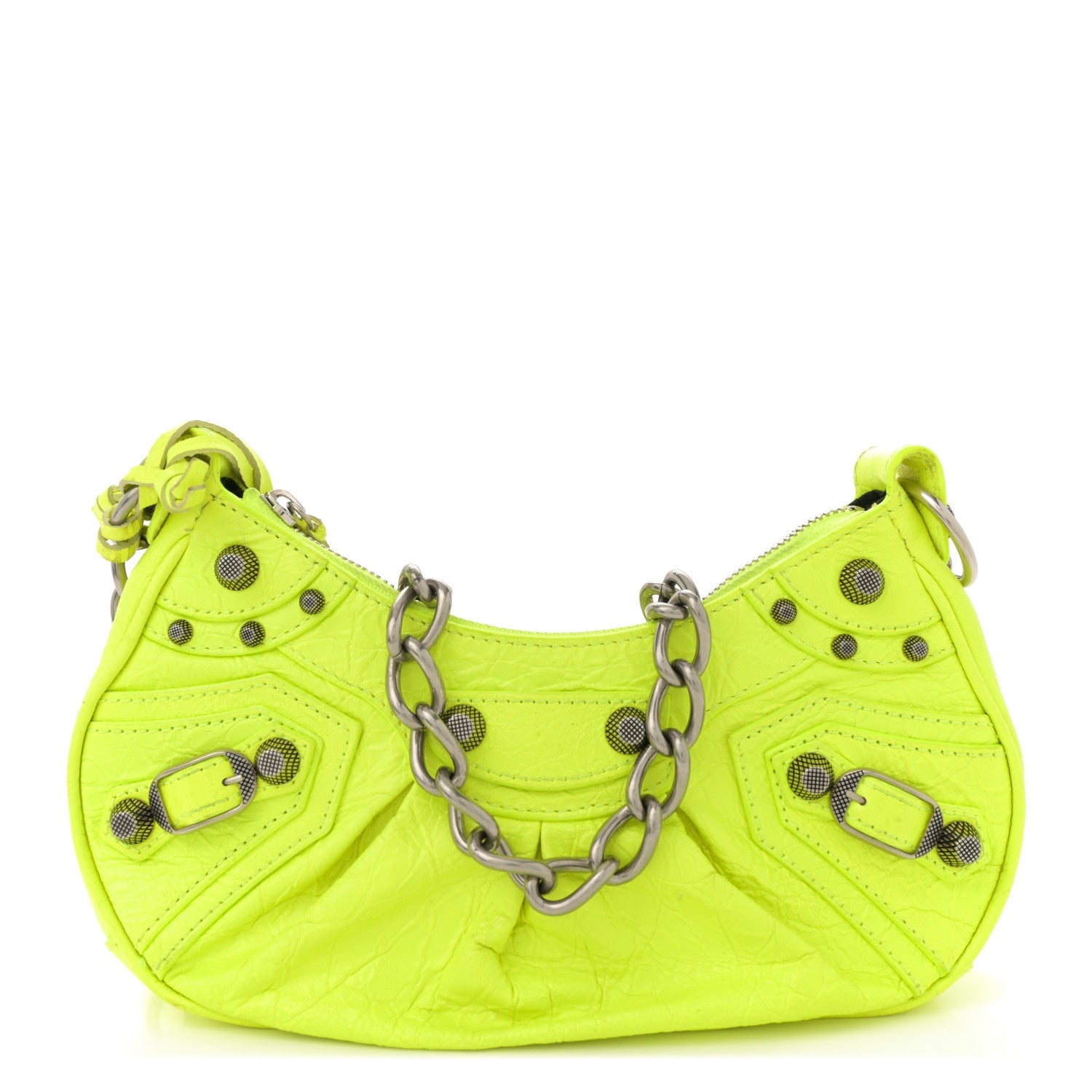 Agneau Arena Le Cagole Chain Shoulder Bag XS Fluo Yellow