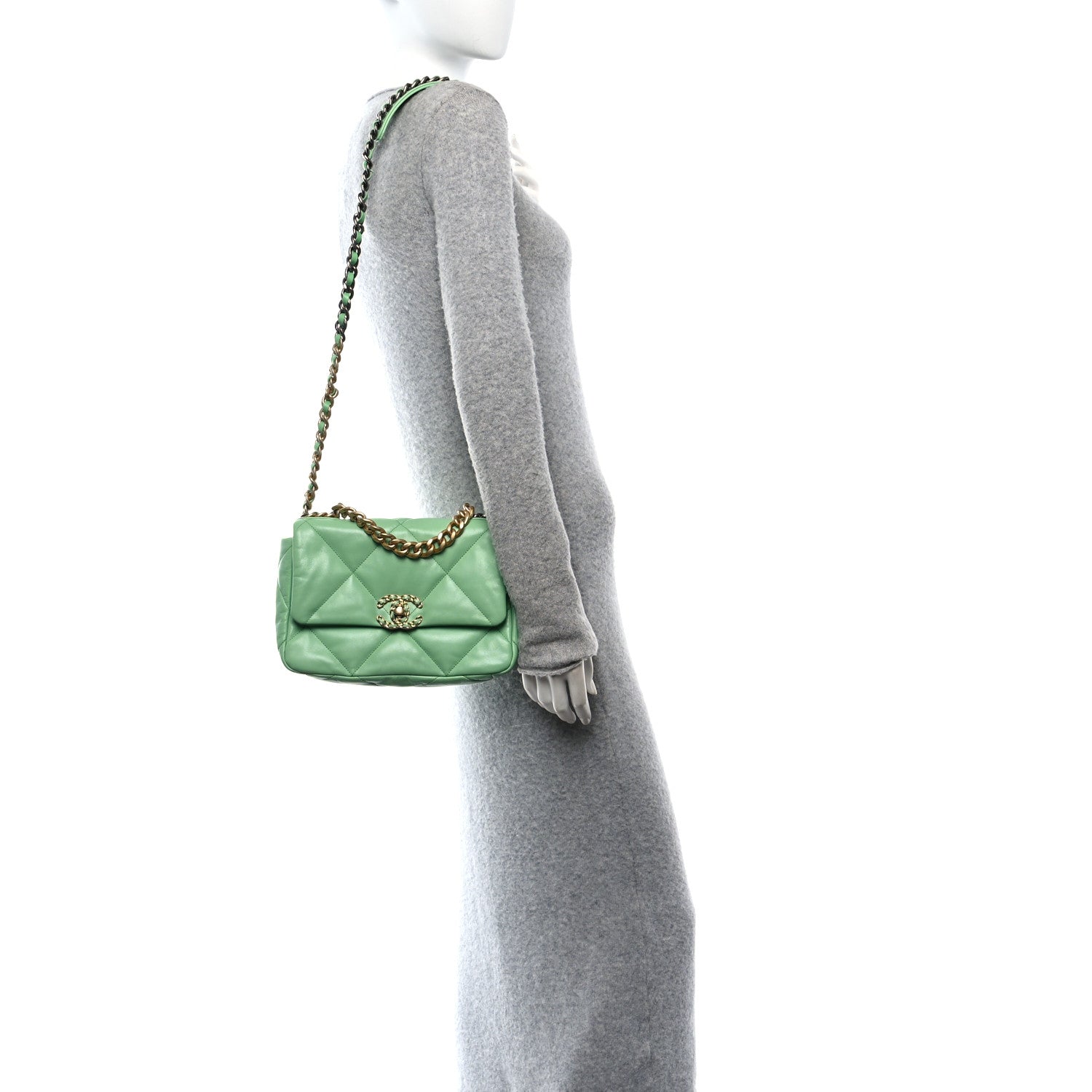 Goatskin Quilted Medium Chanel 19 Flap Green